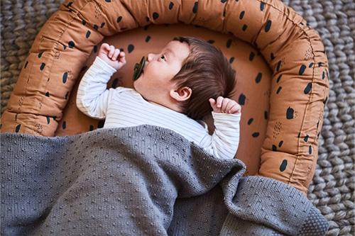bruinbabynestje met baby volverwachting Vol Verwachting - Bruin babynestje met baby met dekentje