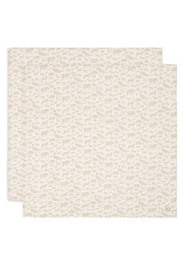 Jollein Hydrofiele Doek Large 115x115cm - animals - nougat (2 Stuks)