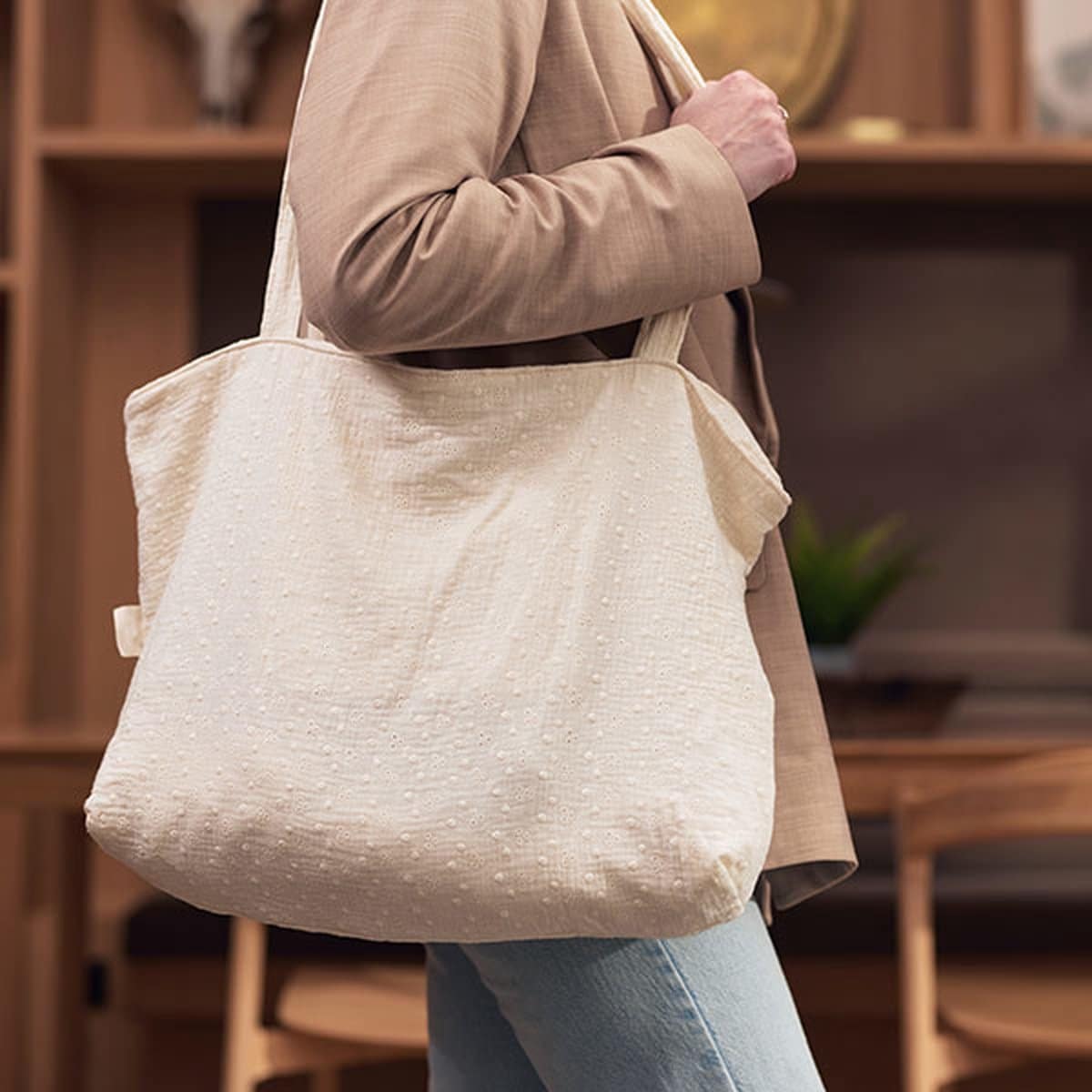 Jollein - Shopper (Embroidery - Ivory) - Katoen - Luiertas, Verzorgingstas - 45x34cm - Afbeelding 4