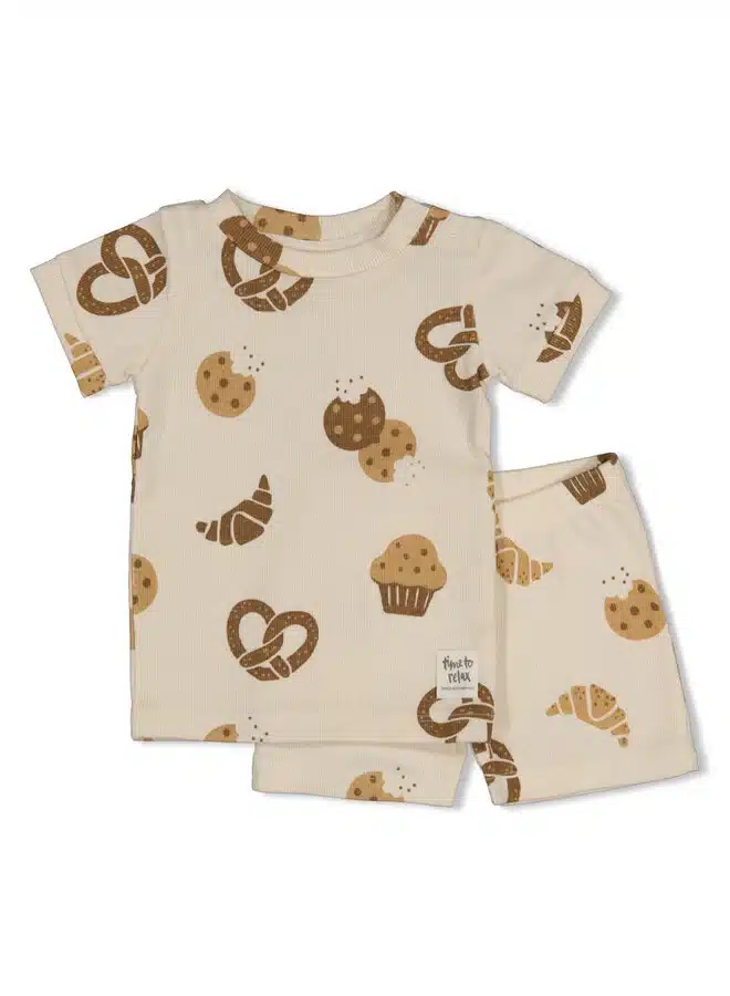 Feetje Premium shortama - Pyjama korte mouw en short - Cosy Crumbs (pretzel, croissant)